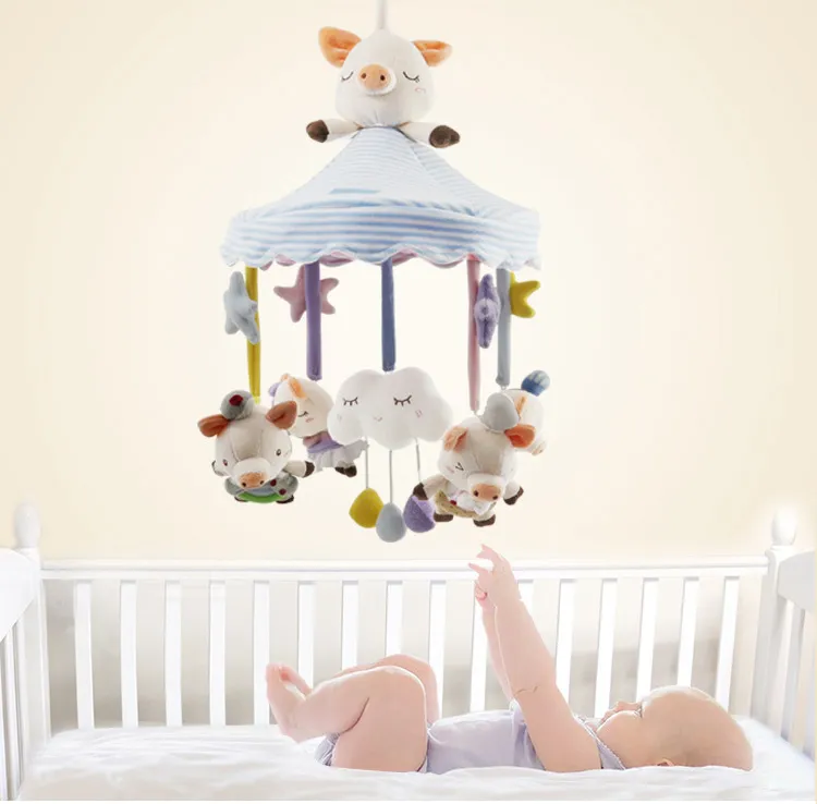 Pig Stuffed Animal Plush Hanging Toy with Rattle Music for Baby
