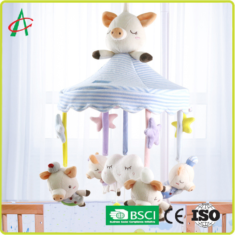 Pig Stuffed Animal Plush Hanging Toy with Rattle Music for Baby