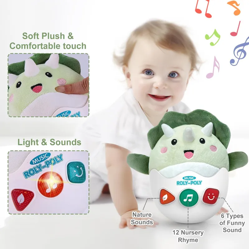 Baby Musical Soft Plush Stuffed Animal Dinosaur Roly-Poly Toy