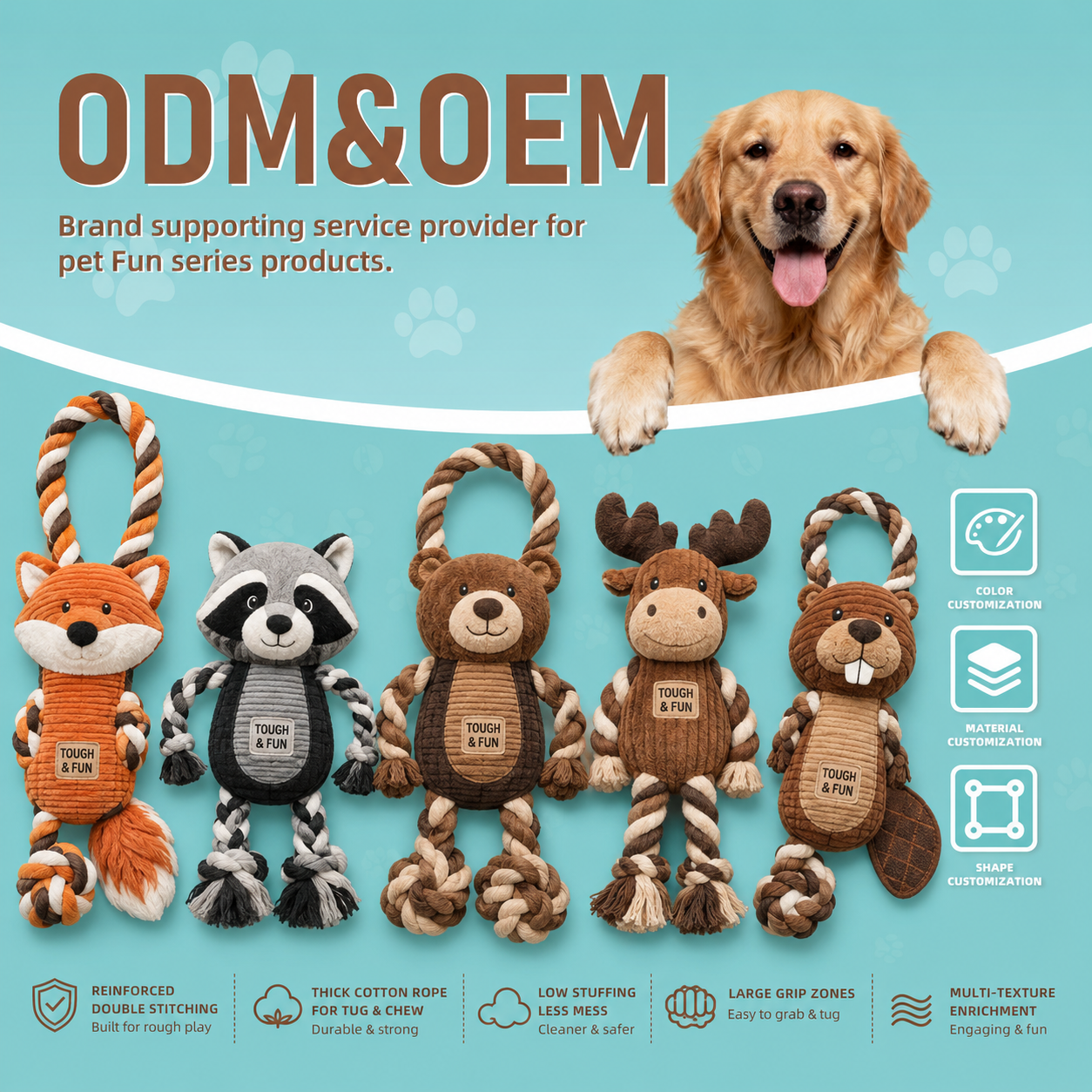 Custom Animal Plush Rope Dog Toy Cotton Chew Tug Toy Interactive Pet Toy OEM ODM Wholesale Supplier Bulk Order Brand