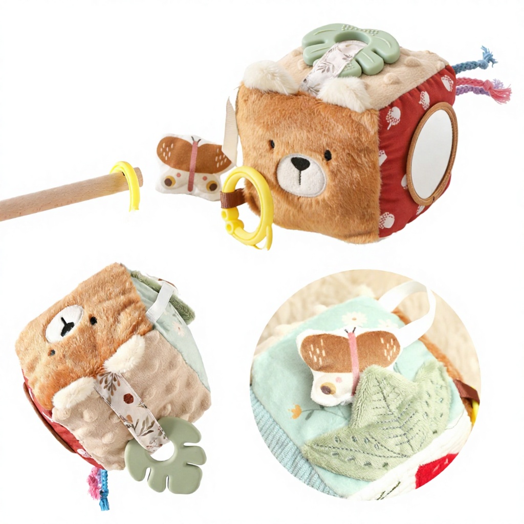 Plush Montessori Sensory PP Cotton Early Education Baby Toy Multi-in-One Cube with Rattle Bed Hanger Birthday Washed for Infants