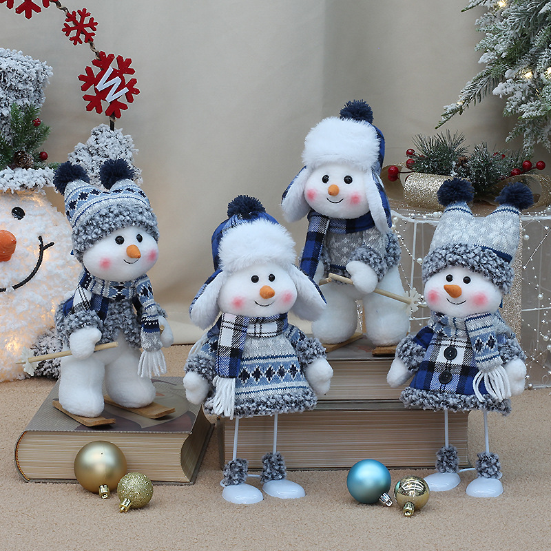 2024 New China Seasonal Supplier Plush Christmas Dolls Swing Toy Blue Christmas Snowman Toy Decorations Holiday Gift