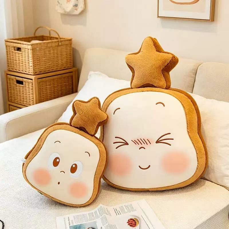 Cute Toast Bread Plush Pillow Toy Soft Star Topped Bread Stuffed Cushion Wholesale Cute Collectible Plush Doll KidsBirthday GIft