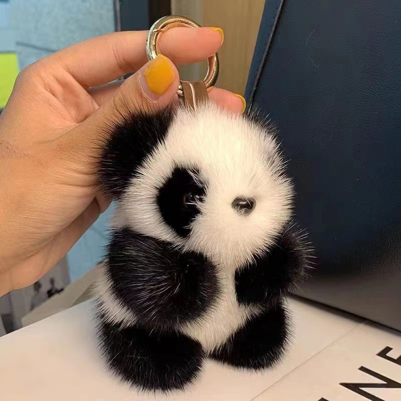 Wholesale 13/15cm Kawaii Panda Plush Keychains Toys Stuffed Animal Doll Faux Mink Fur Panda Bag Charm Doll Key Chain for Gifts