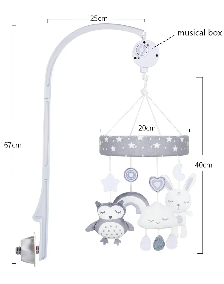 Sensory Development Rotating Arm and Detachable Plush Toys Musical Crib Mobile Toys