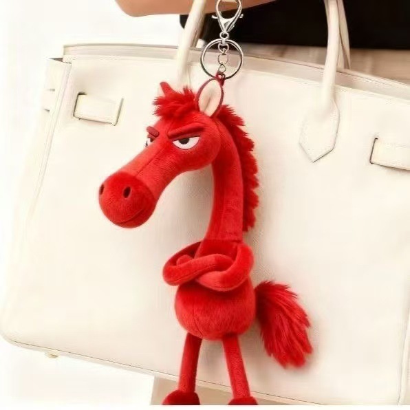 2026 New High-Cool Black Soft Eco-Friendly Horse Pendant Bag Charm Keychain Plush Toy Doll Figurine