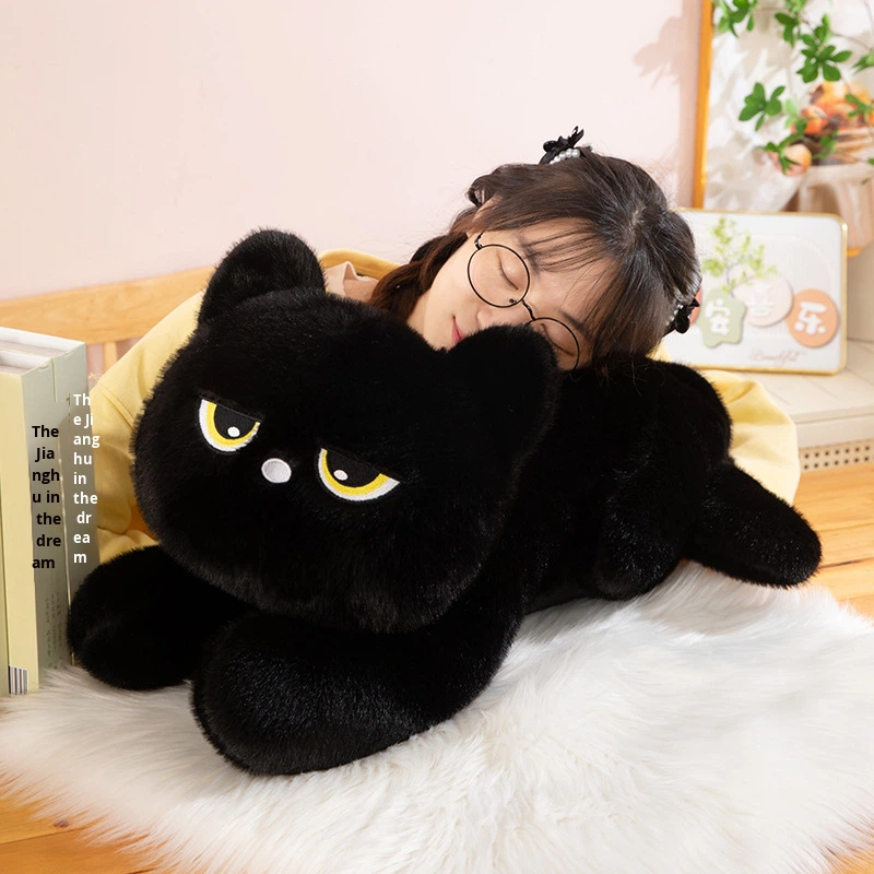 Lying Black Cat PP Cotton Plush Ornament-Can Be Used As Doll Pillow Unisex Holiday Gift Long Decoration