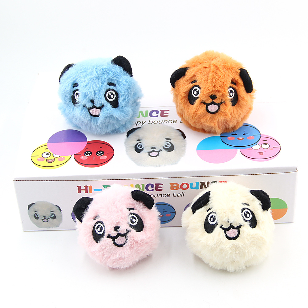 New Elastic Ball Plush Toy Cute Fun Panda Cartoon Bounce Jump Ball 0-10cm Color Box Packaging Wholesale