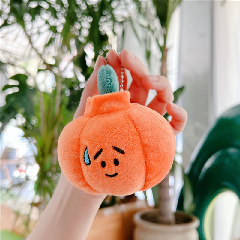 Custom Pumpkin Corn Bamboo Shoots Garlic Ginger Key Chain Pendant Plush Toy With PP Cotton Filling Washed Techniques