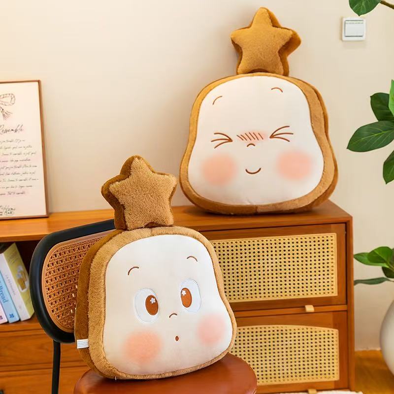 Cute Toast Bread Plush Pillow Toy Soft Star Topped Bread Stuffed Cushion Wholesale Cute Collectible Plush Doll KidsBirthday GIft