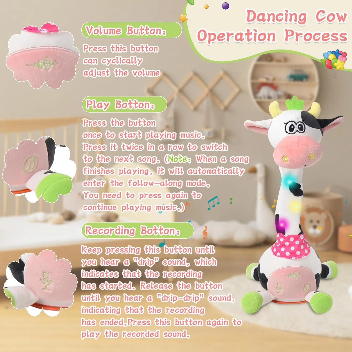 Repeating Talking Dancing Giraffe Light up Musical Plush Toy, Electric Swing Neck Glowing Giraffe Stuffed Doll for Infant Early Education