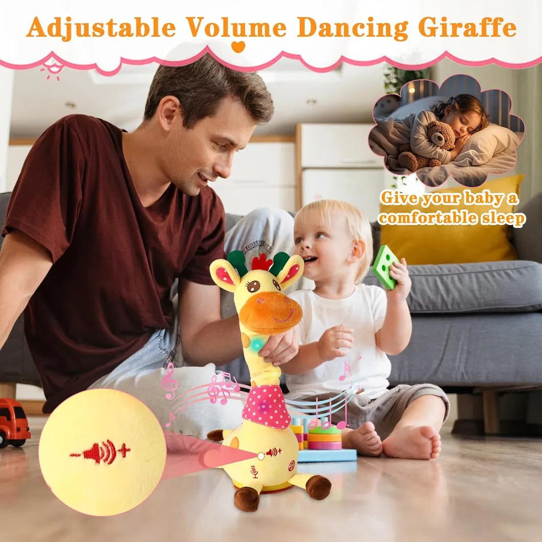 Repeating Talking Dancing Giraffe Light up Musical Plush Toy, Electric Swing Neck Glowing Giraffe Stuffed Doll for Infant Early Education