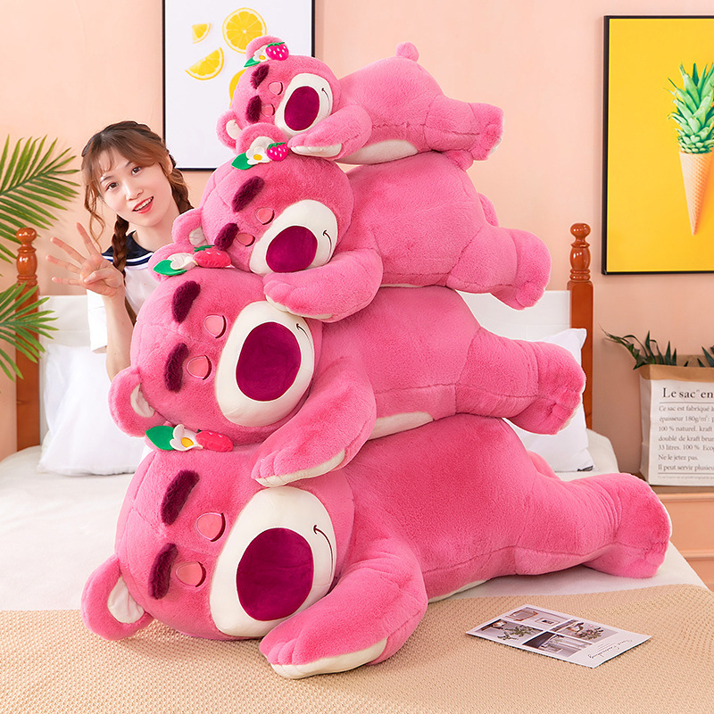 Wholesale Large Lying Down Pink Strawberry Bear Plush Toy Soft Plush Toys Wholesale Birthday Return Gifts for Kids for Girls