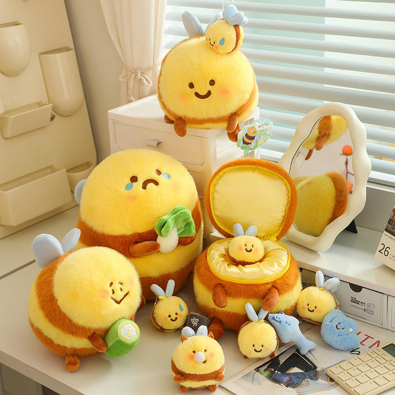 Custom Bee Plush Toy Fluffy Soft Cartoon Doll Sleeping Accompany Stuffed Animal Doll Plush for Children