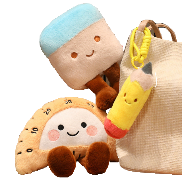 Creative Stationery Series Doll Plush Pencil Eraser Ruler Plush Toys Super Soft Stuffed Learning Keychains Toys for Kid's Gift