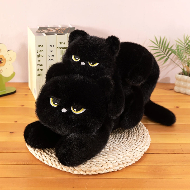 Lying Black Cat PP Cotton Plush Ornament-Can Be Used As Doll Pillow Unisex Holiday Gift Long Decoration