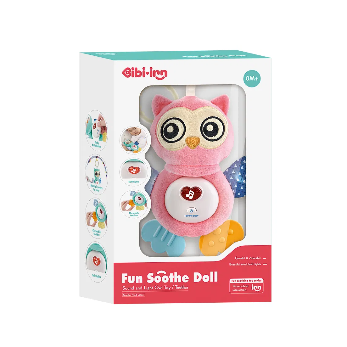 Xinbo Baby Soft Animal Doll Cartoon Owl Plush Toy Musical Teething Soothing Comfort Plush Sleep Toy for Infant with Light Sound