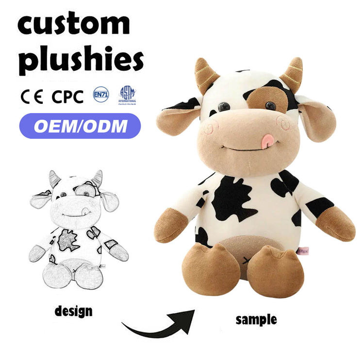 Custom Design Stuffed Animal Cow Plush Toys Hot Selling Realistic Soft Cuddly Farm Toy