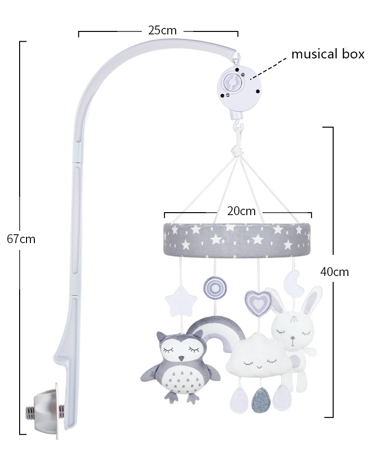Sensory Development Rotating Arm and Detachable Plush Toys Musical Crib Mobile Toys