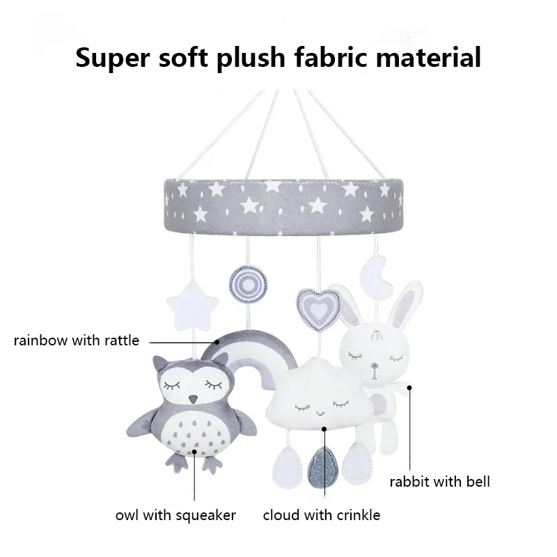 Sensory Development Rotating Arm and Detachable Plush Toys Musical Crib Mobile Toys