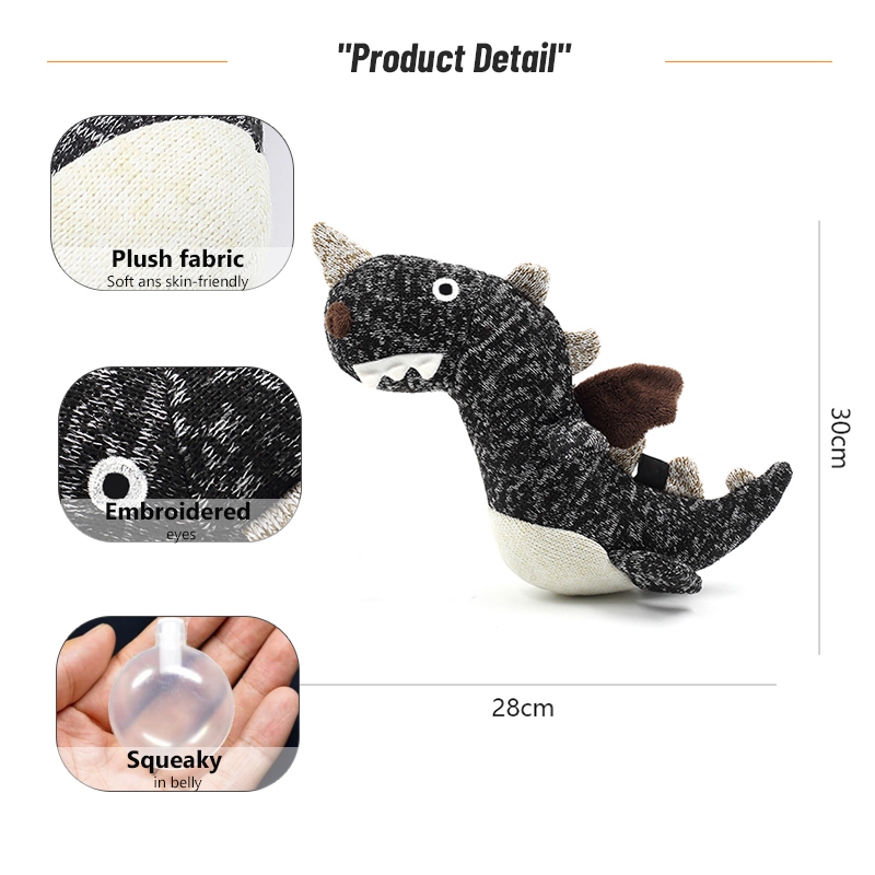 High Quality Black Funny Mini Dinosaur Toy Interactive Chew Squeaky Plush Luxury Interactive Pet Toy