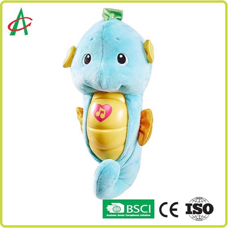 Custom Light-Blue Musical Sea Horse Plush Toy for Nursery Babies