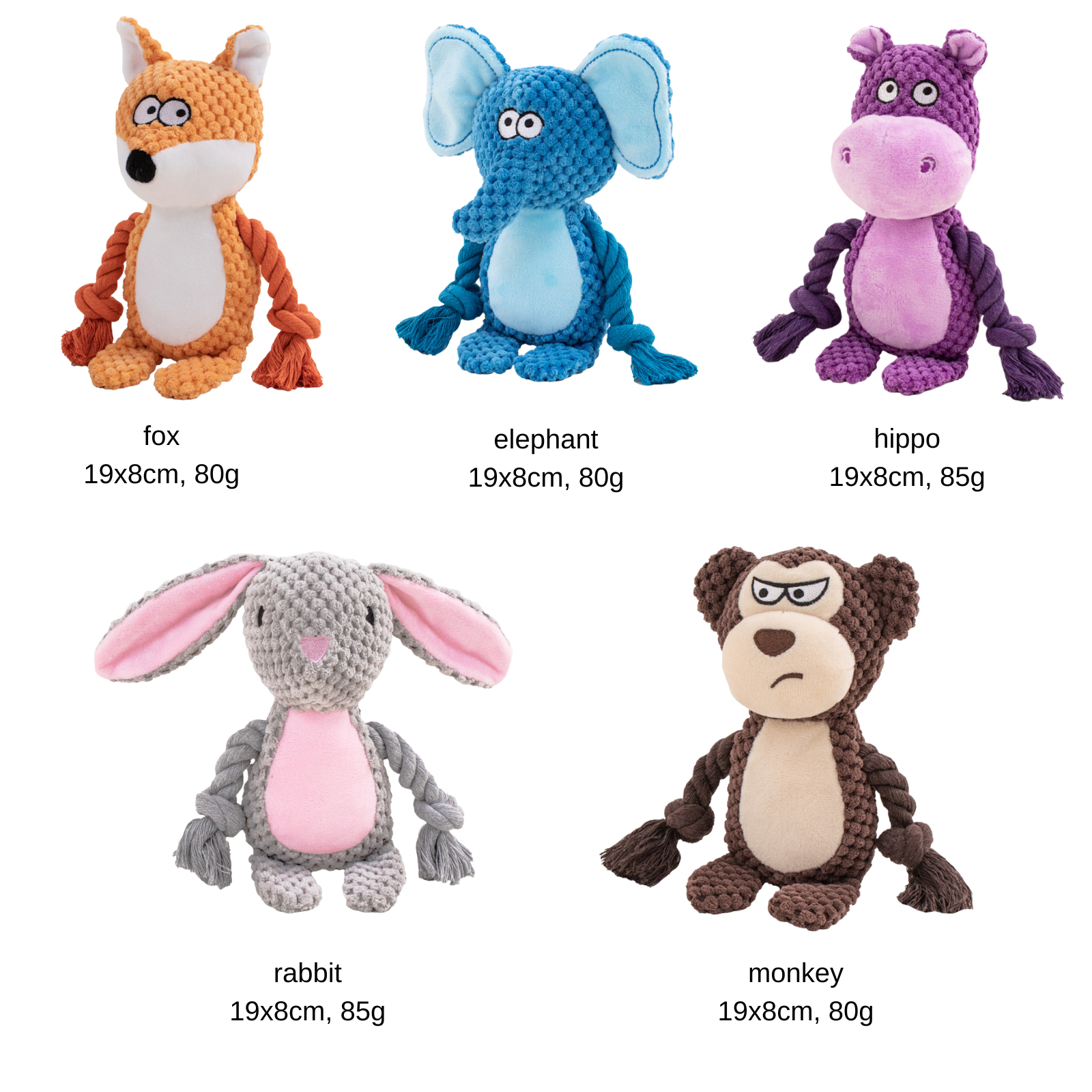 Retail Hot Sell New Pet Plush Sound Cotton Rope Toy Fox Frog Pig Dog Interactive Tug of War Training Pet Squeaky Plush Chew Toys