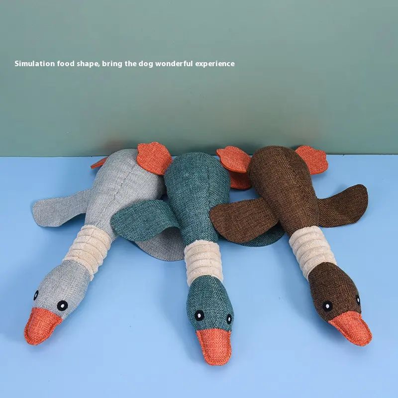 Custom Stuffed Animal Toys Dog Plush Toy Linen Duck Wild Goose Shape Bite-resistant Interactive Pet Squeaky Chew Toy