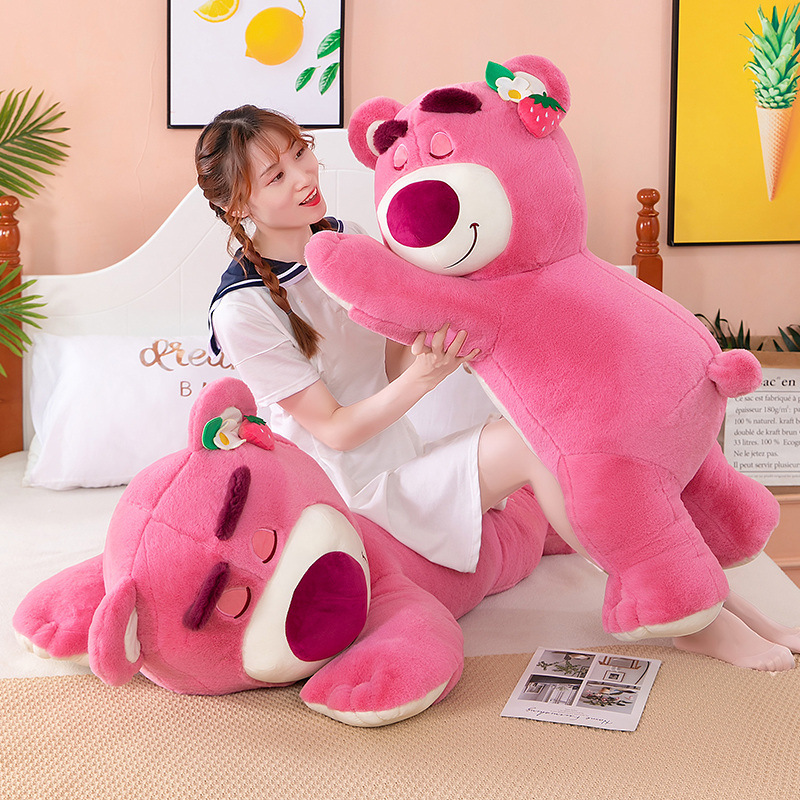 Wholesale Large Lying Down Pink Strawberry Bear Plush Toy Soft Plush Toys Wholesale Birthday Return Gifts for Kids for Girls