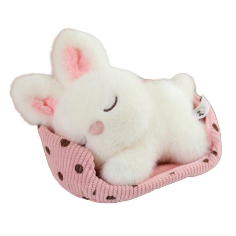 New Arrival Plush Sleeping Bunny Fox Pig with Bed Stuffed Animal Desk Decoration Soft Little Koala Cat Puppy Lying Doll with Bed
