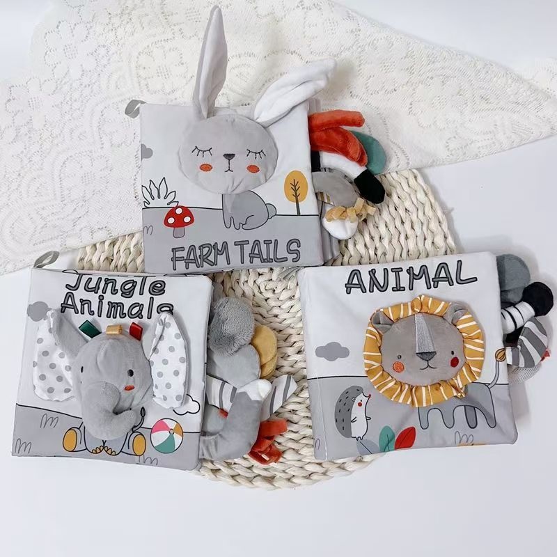 Early Learning Soft Cloth Book with Plush Animals Kids Educational Activity Stuffed Toy Preschool Fabric Animals