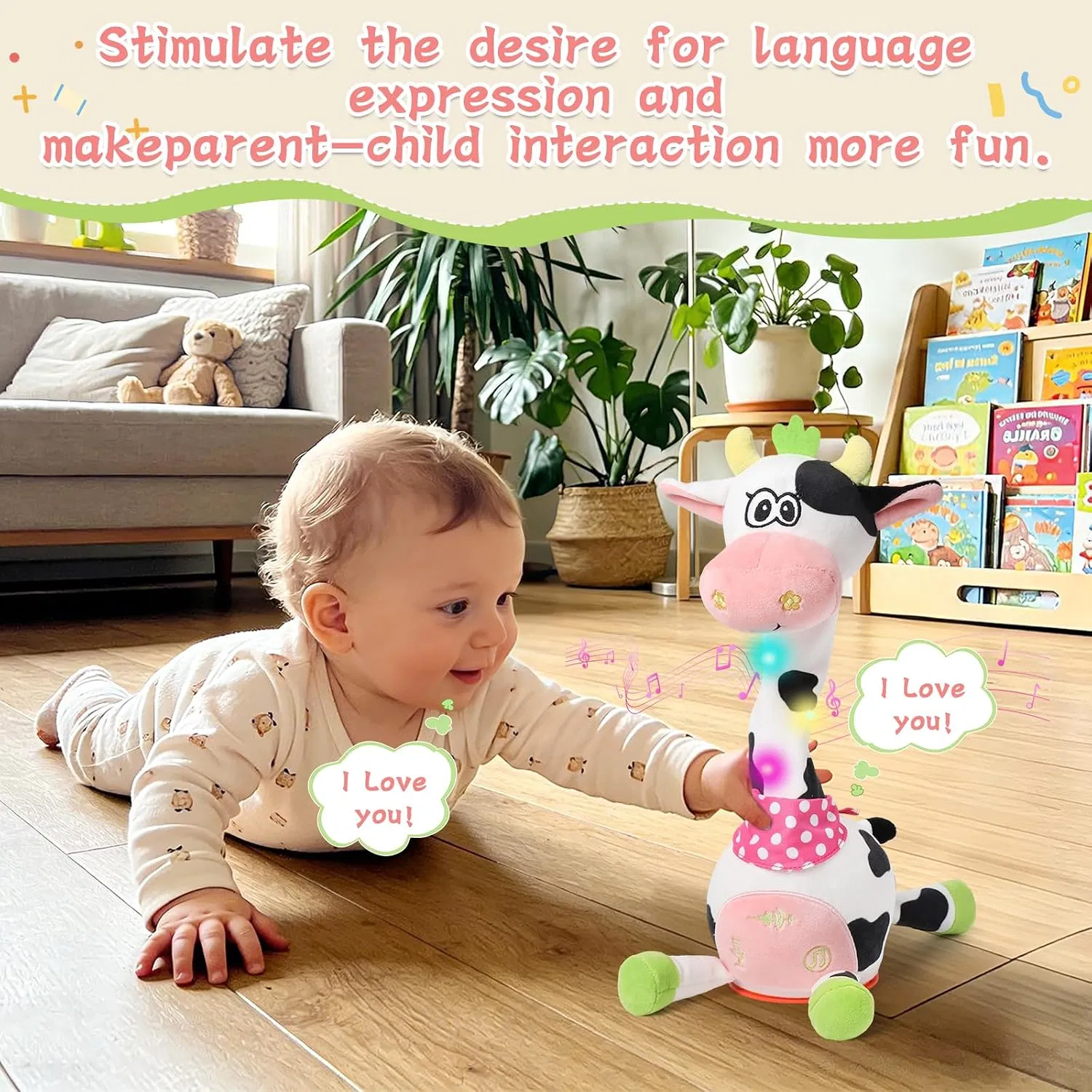Repeating Talking Dancing Giraffe Light up Musical Plush Toy, Electric Swing Neck Glowing Giraffe Stuffed Doll for Infant Early Education