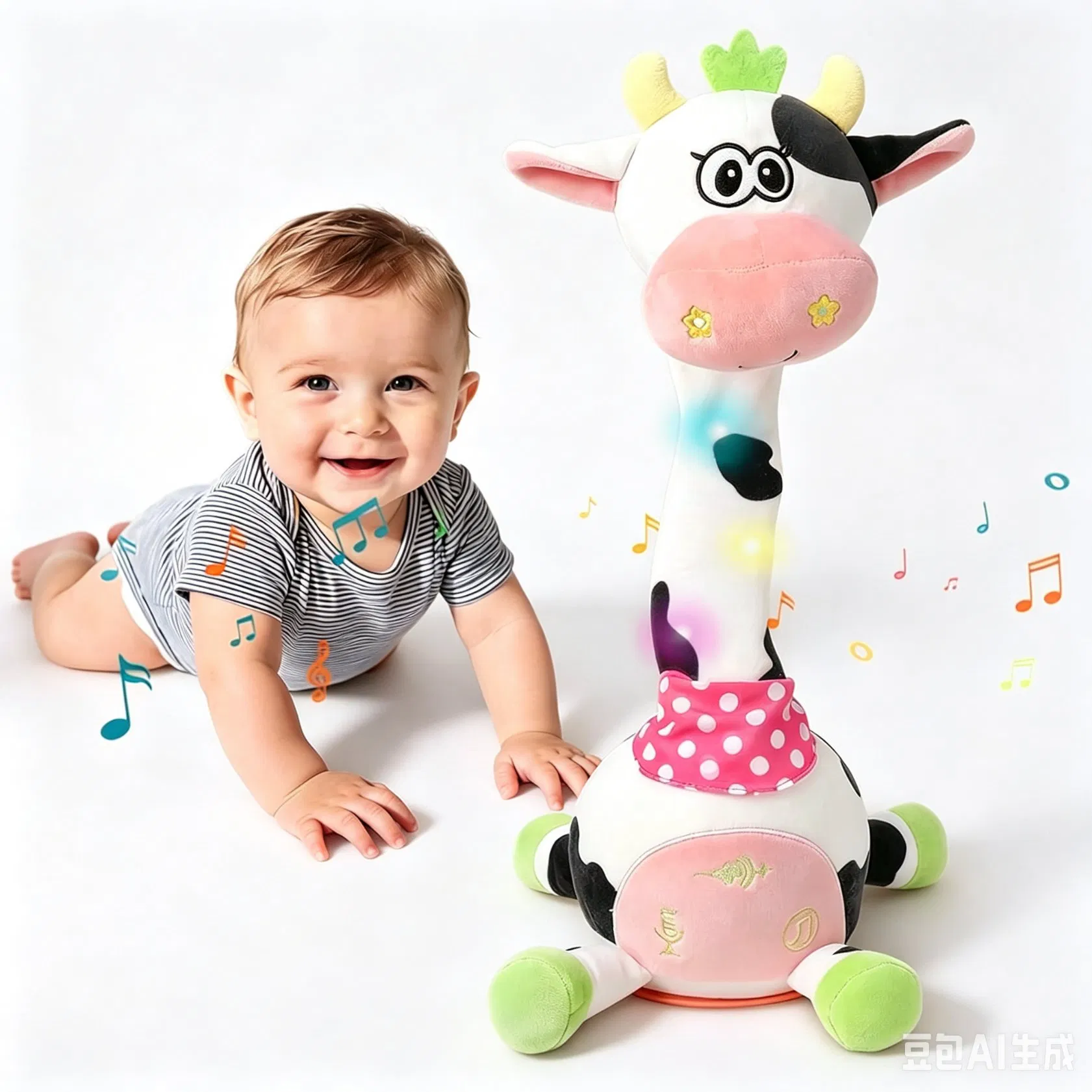 Repeating Talking Dancing Giraffe Light up Musical Plush Toy, Electric Swing Neck Glowing Giraffe Stuffed Doll for Infant Early Education