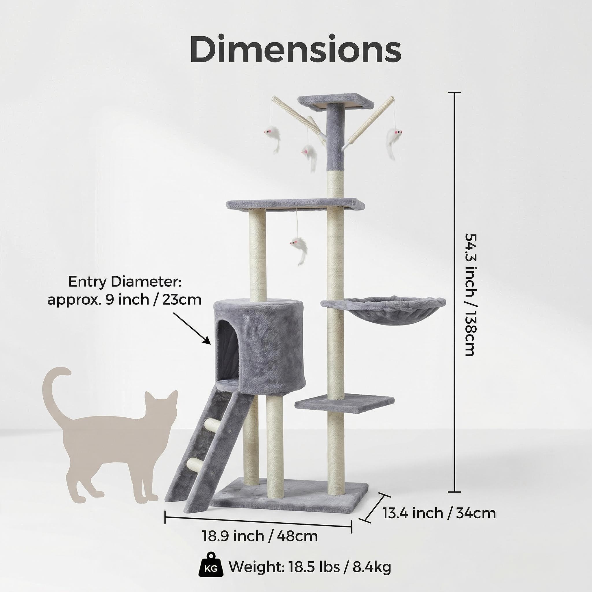 Custom Gray Eco-Friendly Large Indoor Cute Cat Climbing Tree Particle Board 2 Levels 138CM-Luxury Modern Cat Scratching House