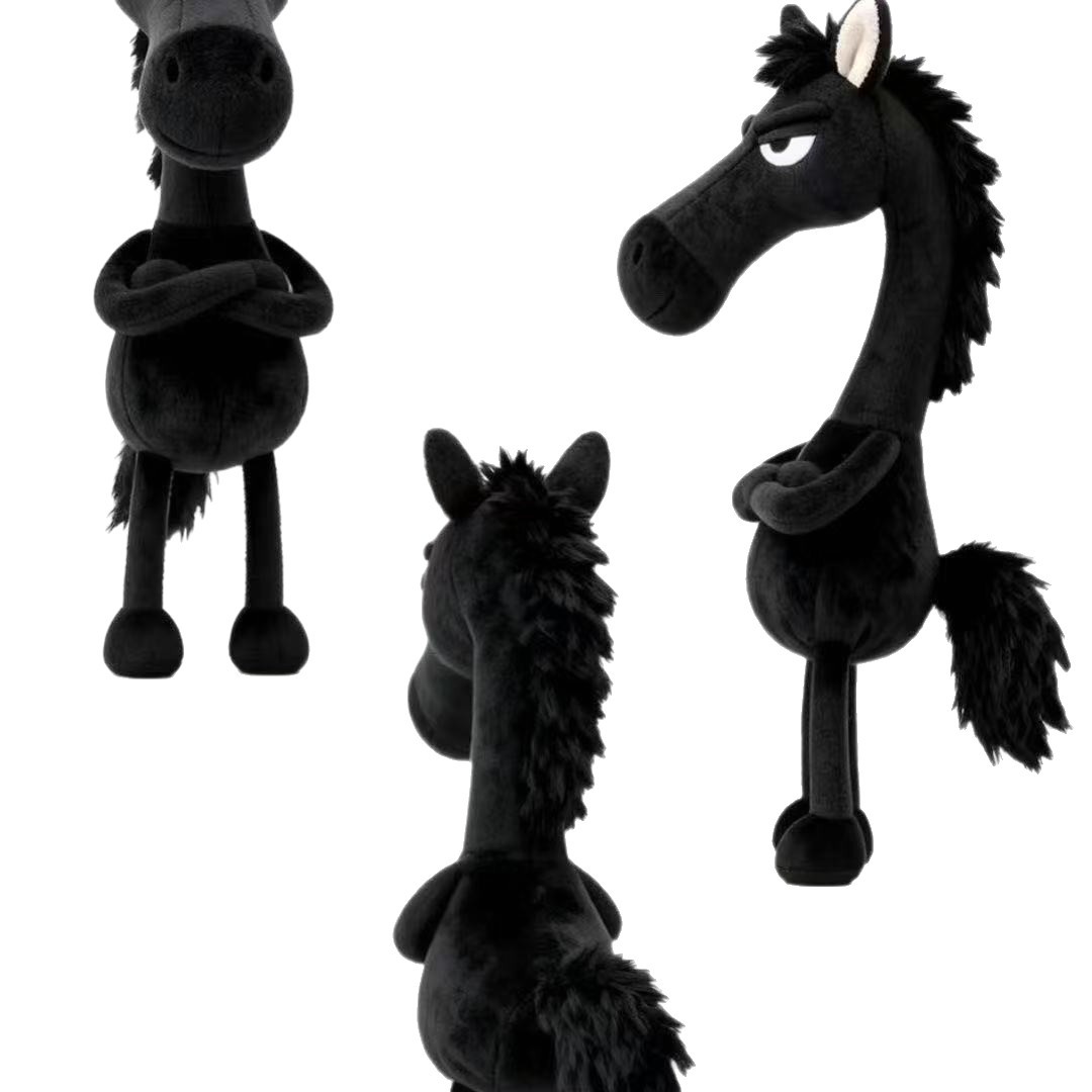 2026 New High-Cool Black Soft Eco-Friendly Horse Pendant Bag Charm Keychain Plush Toy Doll Figurine