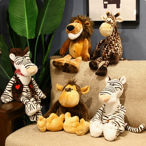 Custom Jungle Forest Animal Plush Toys Lion Unicorn Raccoon Giraffe Elephant Cow Zebra Tiger Stuffed Animal Pillow Dolls