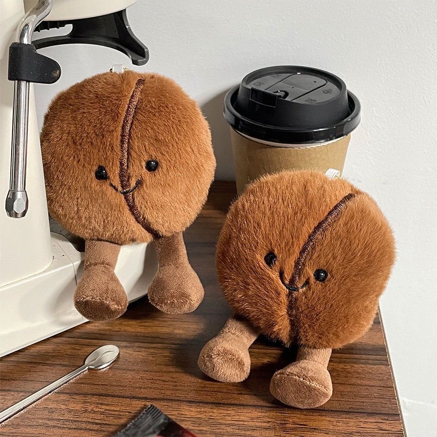 Cute Embossed Cartoon Coffee Bean Plush Keychain Soft Toy Bag Pendant Stuffed Doll for Gift