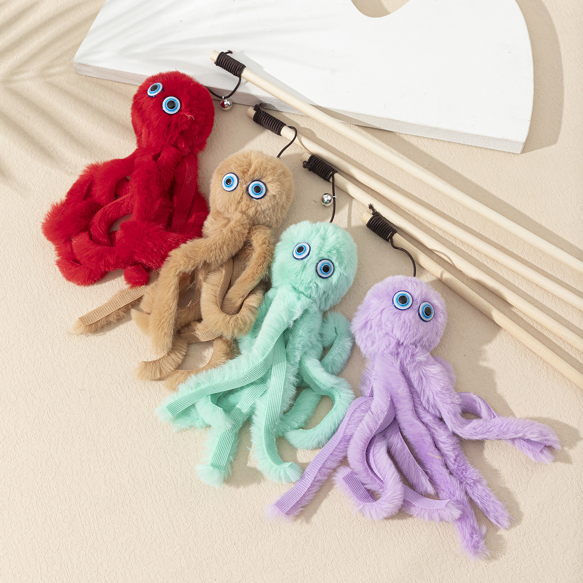 Fashion Lovely Octopus Cat Stick Wooden Pole Plush Simulation Octopus Doll Interactive Cat Toy