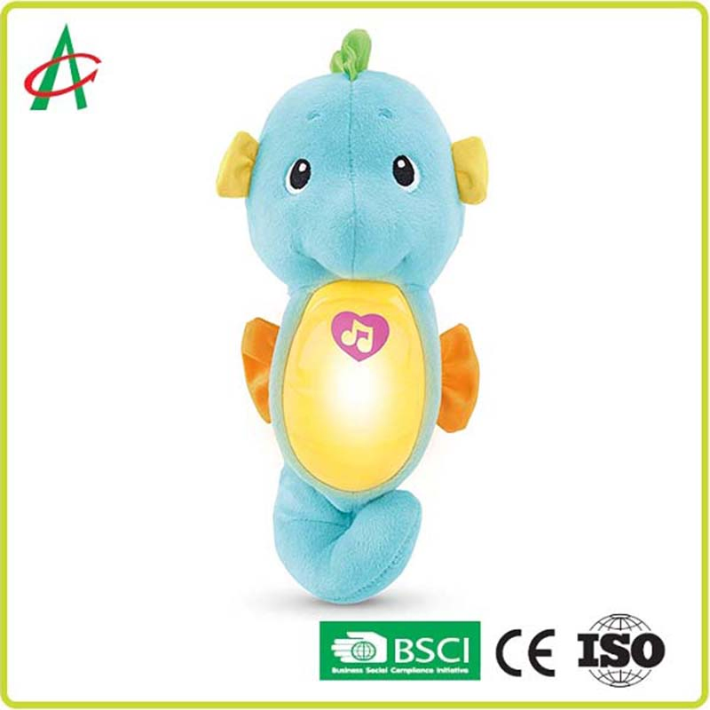 Custom Light-Blue Musical Sea Horse Plush Toy for Nursery Babies