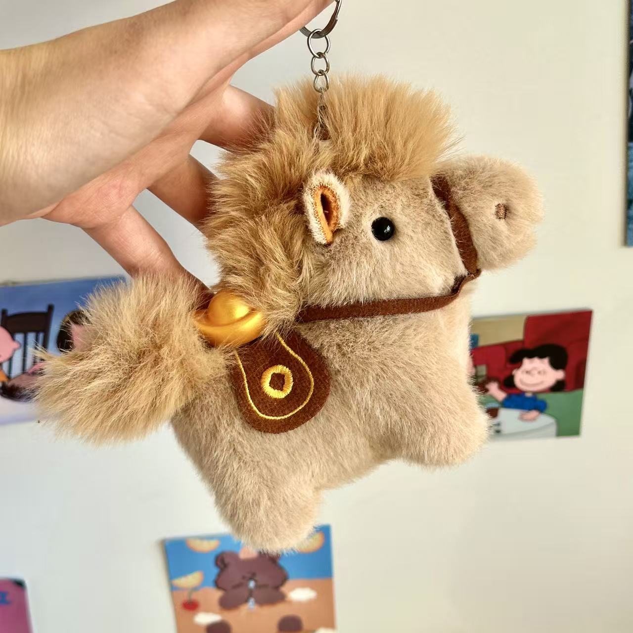 Cute Year of the Horse Plush Keychain Ingot Cartoon Bag Charm Soft Stuffed Toy Trendy New Year Gift Festival Decor Wholesale