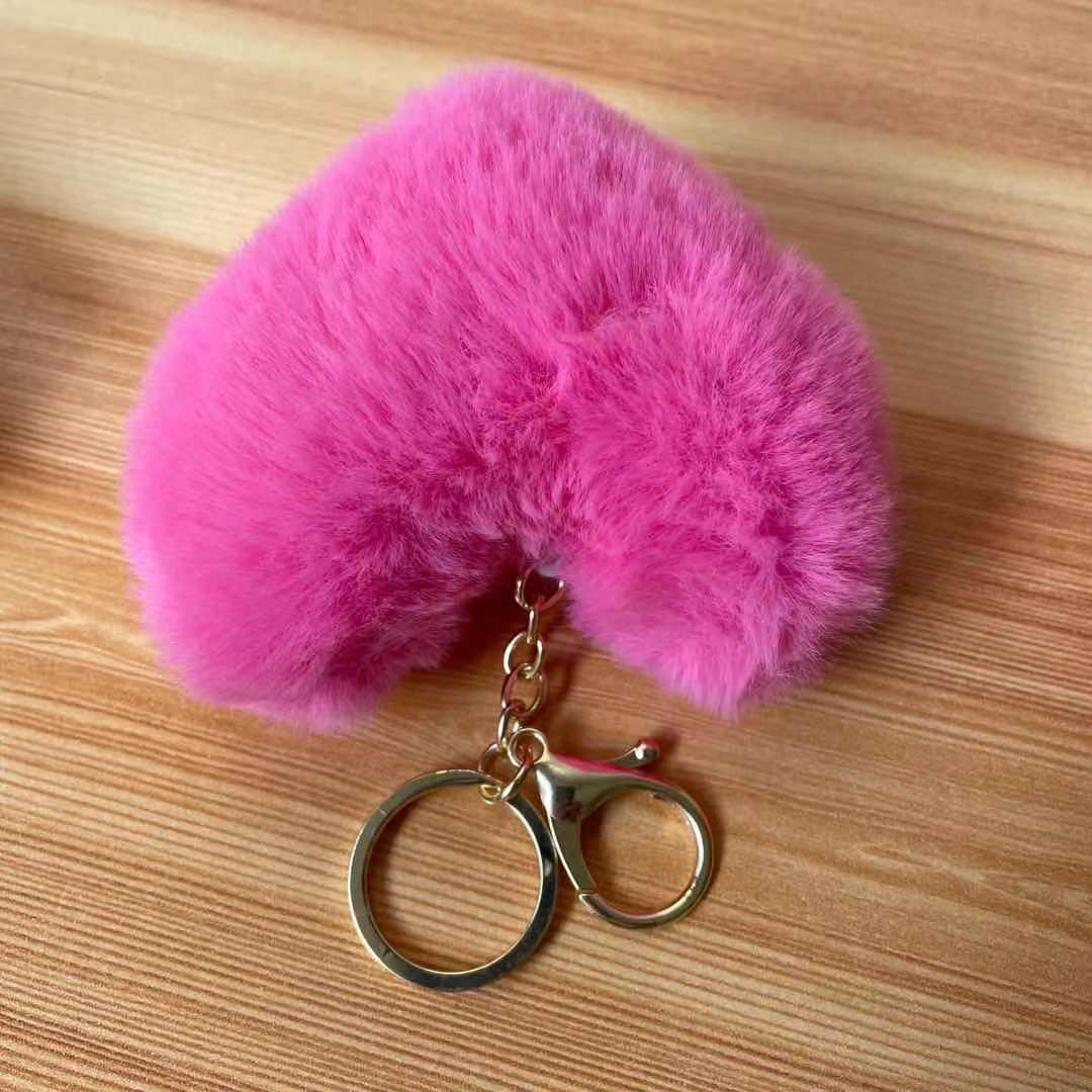 Pink Heart Fluffy Keychain