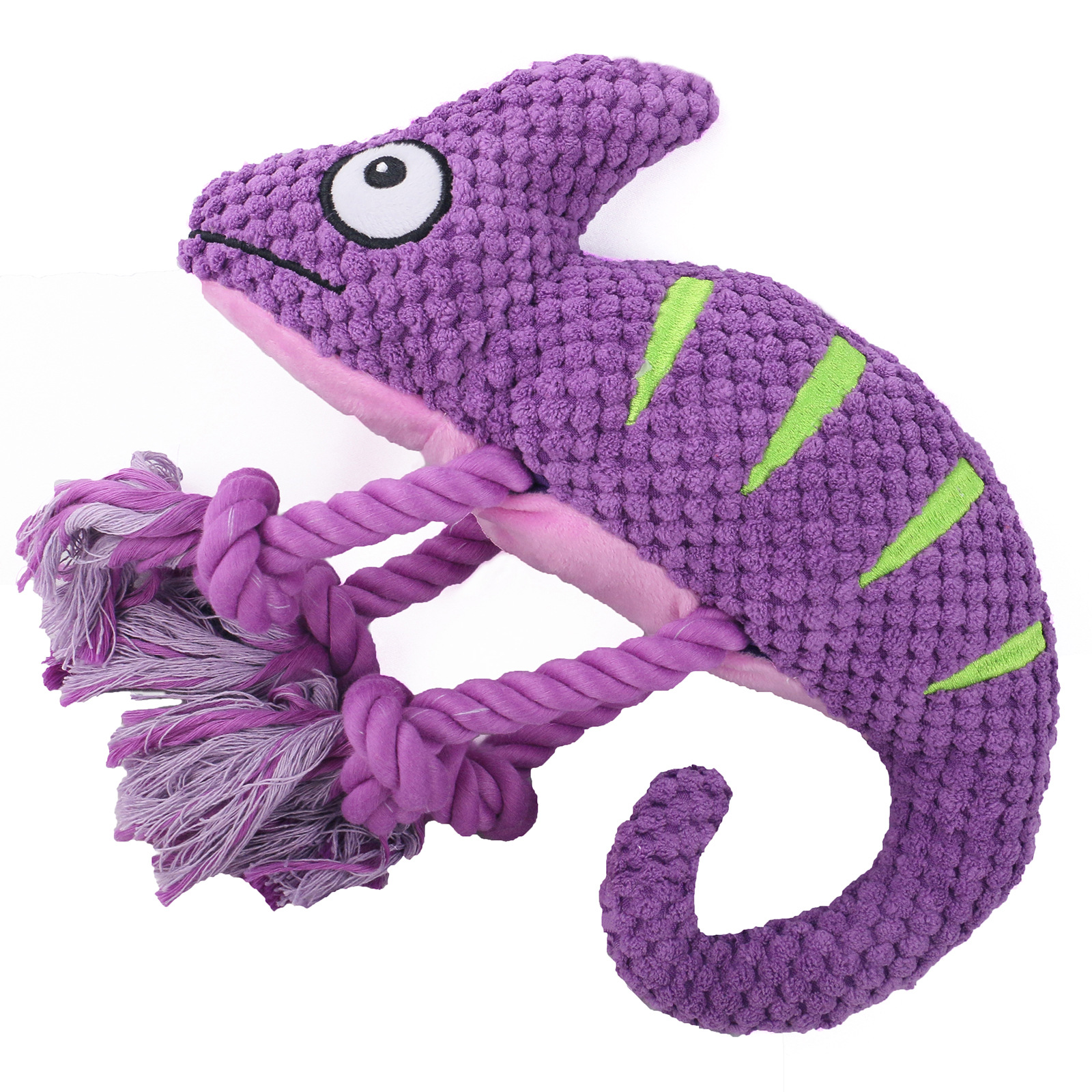 Interactive Plush Chameleon Dog Toy with Squeaker, Durable Pull-and-Tug Chew Toy for Dogs