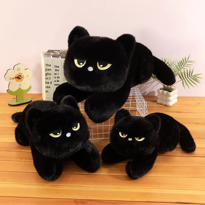 Lying Black Cat PP Cotton Plush Ornament-Can Be Used As Doll Pillow Unisex Holiday Gift Long Decoration
