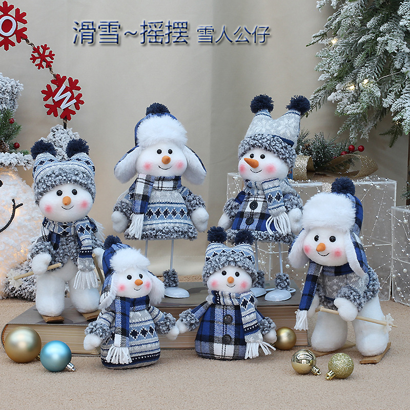 2024 New China Seasonal Supplier Plush Christmas Dolls Swing Toy Blue Christmas Snowman Toy Decorations Holiday Gift