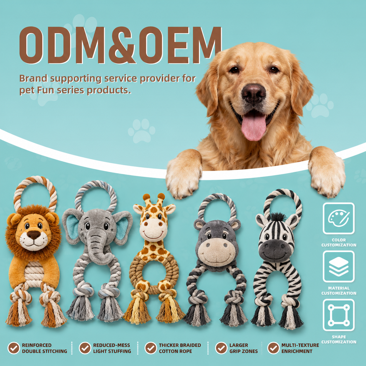 Custom Plush Rope Dog Toy Cotton Chew Tug Interactive Pet Toy Durable OEM ODM Wholesale Supplier for Pet Brands Bulk