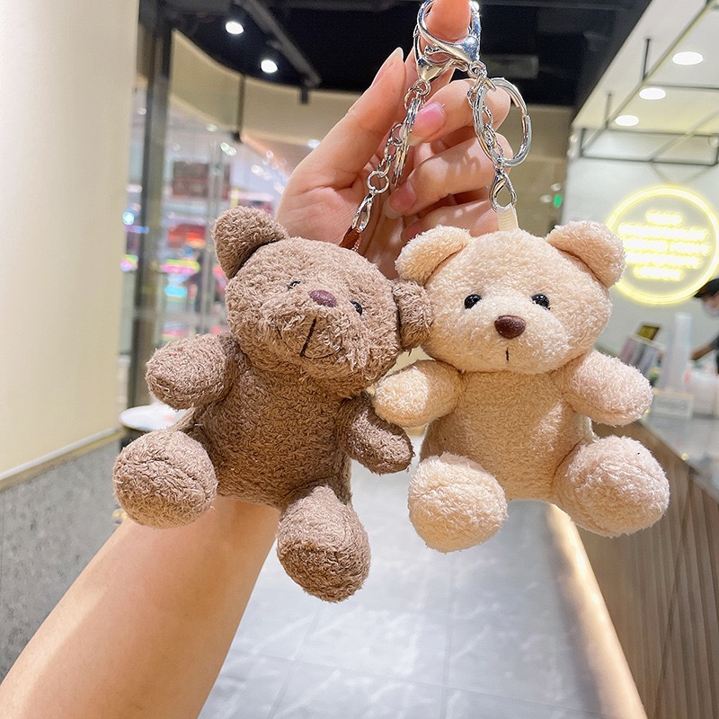 Cartoon 11cm Soft Plush 3D Teddy Bear Light Keychain Stuffed Toy Claw Machine Doll