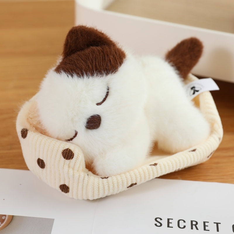 New Arrival Plush Sleeping Bunny Fox Pig with Bed Stuffed Animal Desk Decoration Soft Little Koala Cat Puppy Lying Doll with Bed