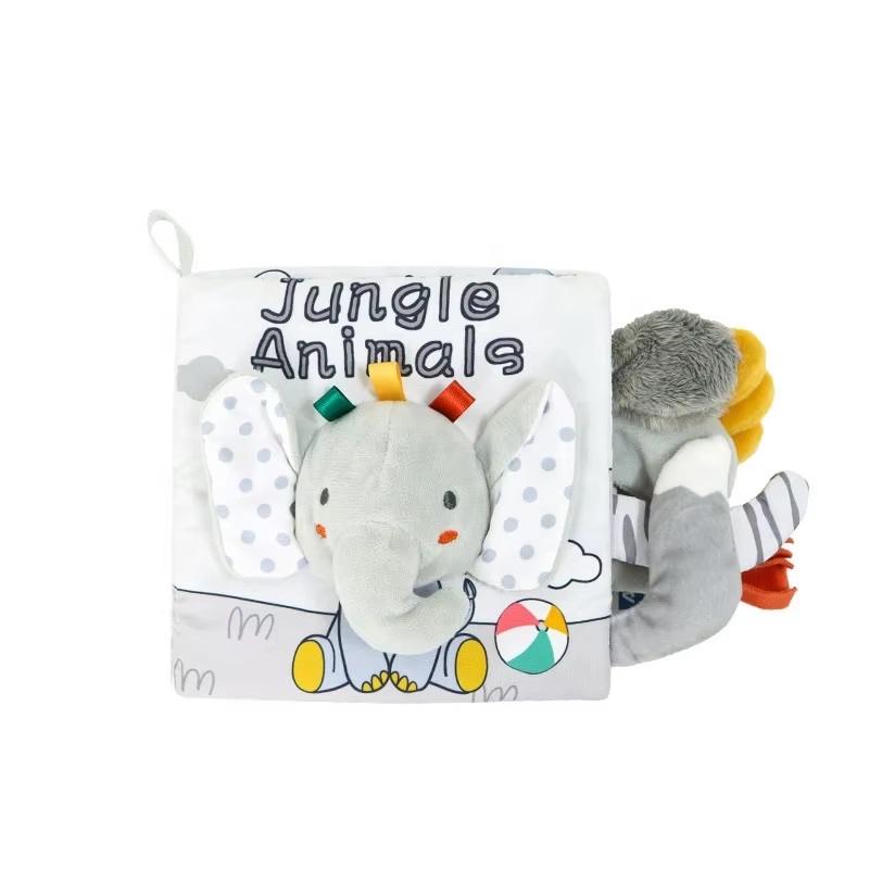 Early Learning Soft Cloth Book with Plush Animals Kids Educational Activity Stuffed Toy Preschool Fabric Animals