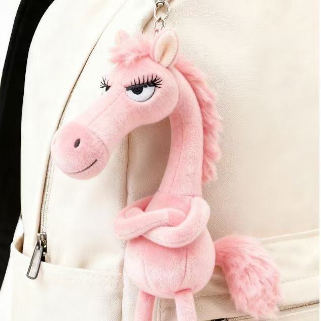2026 New High-Cool Black Soft Eco-Friendly Horse Pendant Bag Charm Keychain Plush Toy Doll Figurine