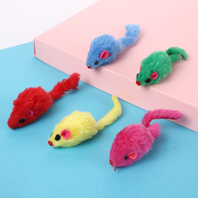 Realistic Modern Fashion Gray & Colorful Furry Plush Mouse Cat Toy-Interactive Exercise Toy